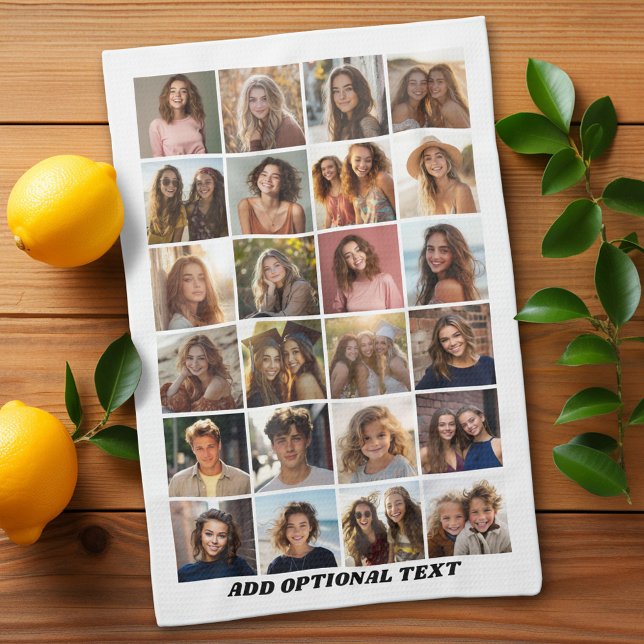 24 Photo Collage - Custom Text - Black and White Kitchen Towel (Custom Kitchen Towel with Photo Collage)