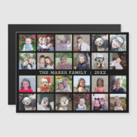 24 Photo Collage Family Name - black fridge magnet