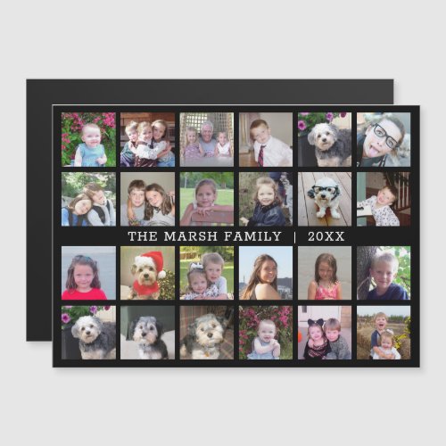 24 Photo Collage Family Name _ black fridge magnet