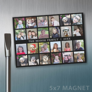 24 Photo Collage Family Name - black fridge magnet