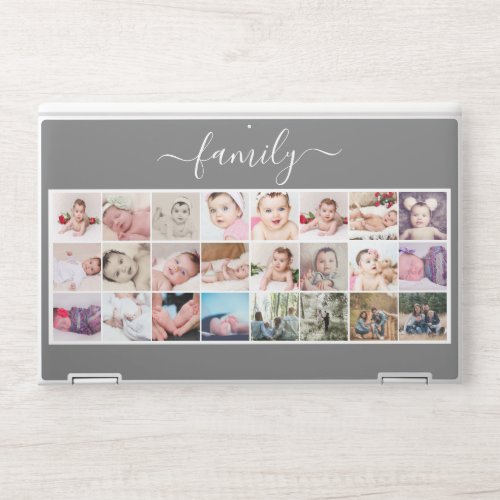 24 Photo Collage Family Personalized Custom grey HP Laptop Skin