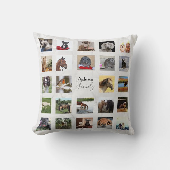 24 PHOTO COLLAGE Keepsake - Grey Marble Throw Pillow (Front)