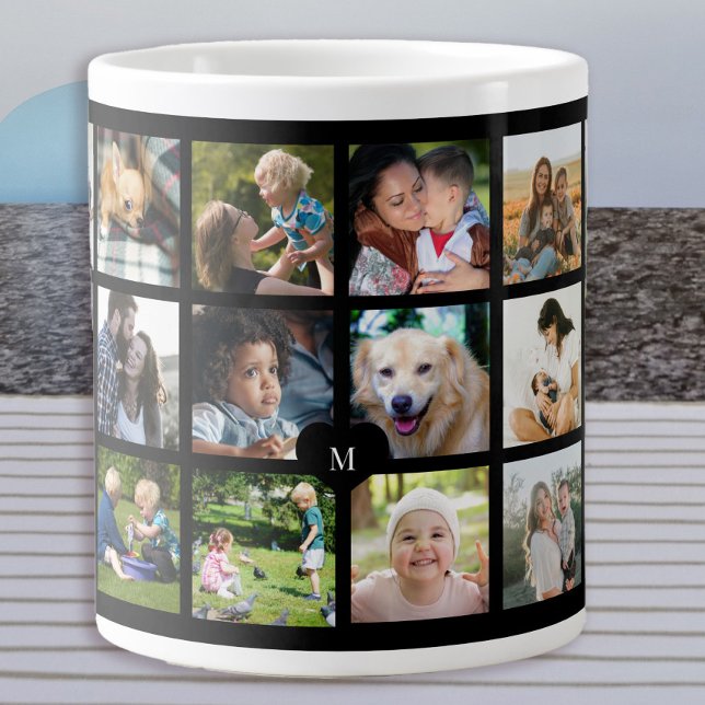 24 photo collage monogram personalized giant coffee mug (Creator Uploaded)