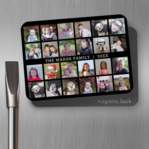 24 Photo Collage with Family Name Date _ black Magnet