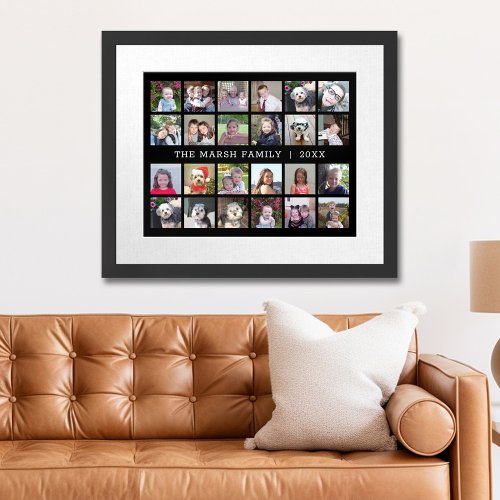 24 Photo Collage with Family Name Date _ black Poster