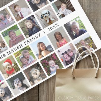 24 Photo Collage with Family Name Date - black Tissue Paper