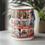 24 Photo Collage with Family Name Date terra cotta Coffee Mug<br><div class="desc">A 24 photo grid with plenty of room for many photos and custom text. Add your favorite pics to this fun template. You can use square photos or any photos for this grid. For best results, crop your photos into squares before uploading. If you would like to change the colors...</div>