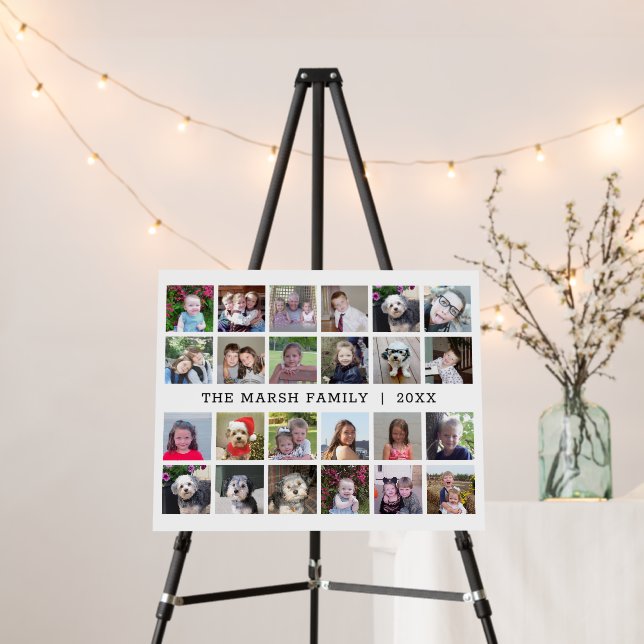 24 Photo Collage with Family Name Date - white Foam Board (In Situ (Stand))