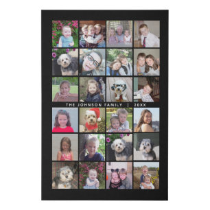 24 Photo Template Collage with Custom Text Faux Canvas Print