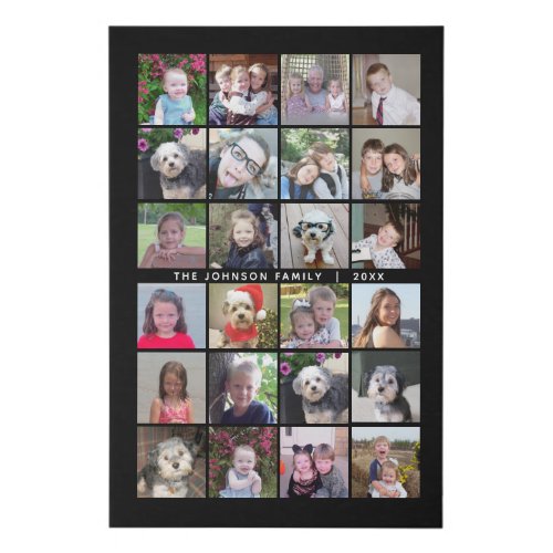 24 Photo Template Collage with Custom Text Faux Canvas Print