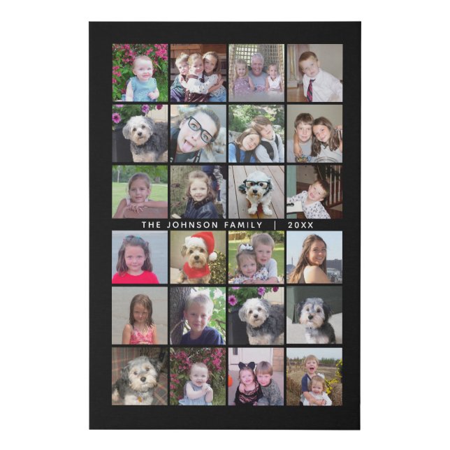 24 Photo Template Collage with Custom Text Faux Canvas Print (Front)