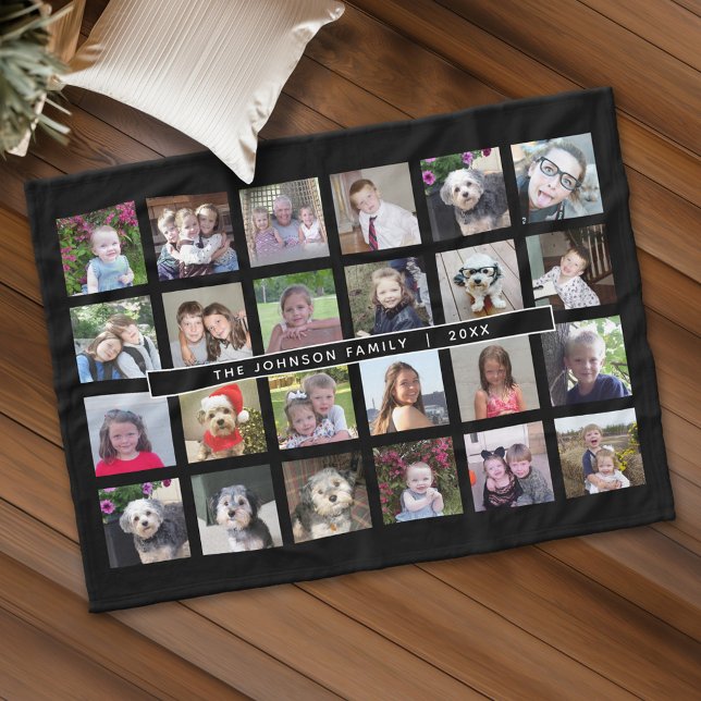 24 Photo Template Collage with Custom Text Fleece Blanket (Personalized fleece blanket with 24 photos and custom text)