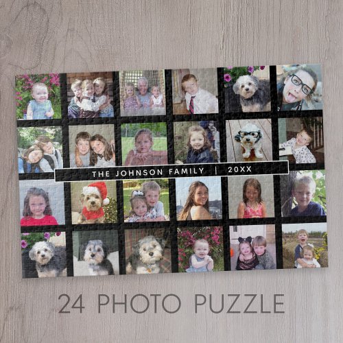 24 Photo Template Collage with Custom Text Jigsaw Puzzle