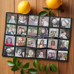 24 Photo Template Collage with Custom Text Kitchen Towel<br><div class="desc">A template with 24 photos. For best results,  use square cropped photos. To change the background color,  click on the customize option and choose a new background color.</div>