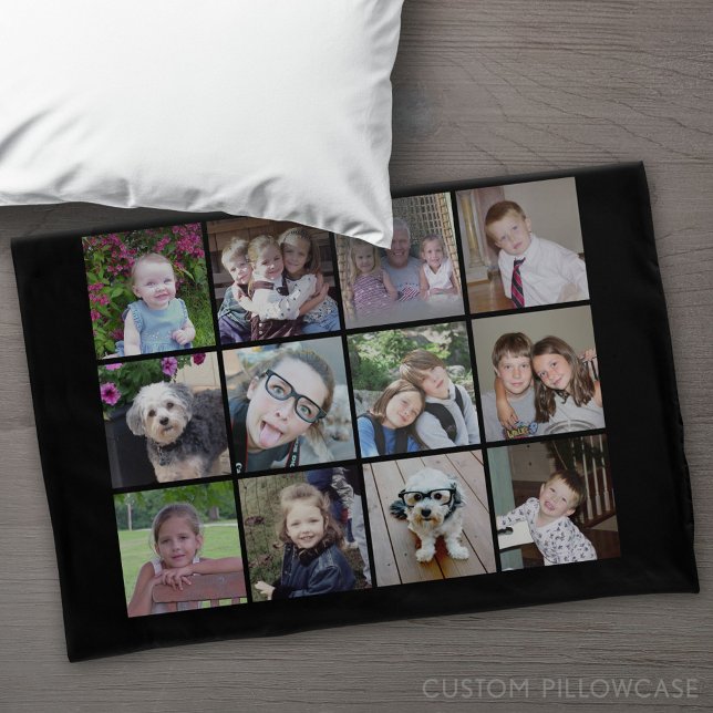 24 Photo Template Collage with Custom Text Pillow Case (Custom Pillowcase)