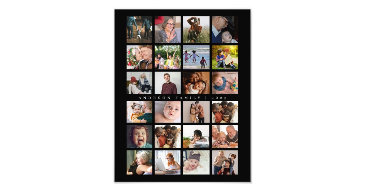 Collage Large Text 24 Photo Template Collage with Custom Text Poster | Zazzle