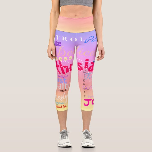 24 postive Traits Human Qualities Yoga HWCL Capri Leggings (Front)