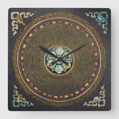 24 Round Tibetan OM Mantra Mandala Square Wall Clock