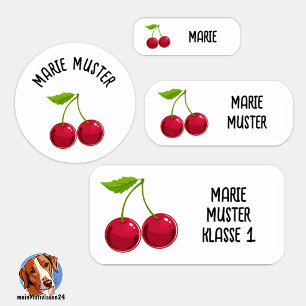 24 Sweet Cherry Kids Name Labels white waterproof