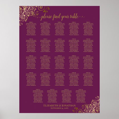 24 Table Cassis Purple Gold Wedding Seating Chart