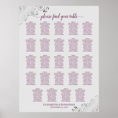 24 Table Cassis Purple Gray Wedding Seating Chart