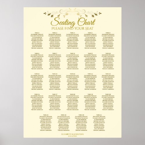 24 Table Chic Gold  Cream Wedding Seating Chart