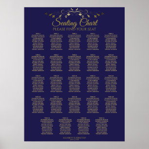 24 Table Chic Gold & Navy Wedding Seating Chart