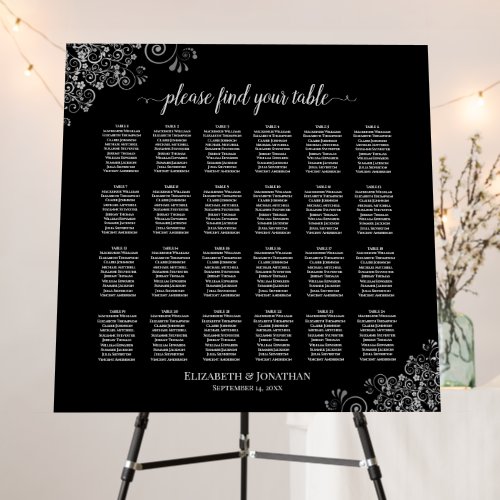 24 Table Chic Silver Lace on Black Seating Chart Foam Board