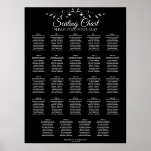 24 Table Elegant Black Wedding Seating Chart