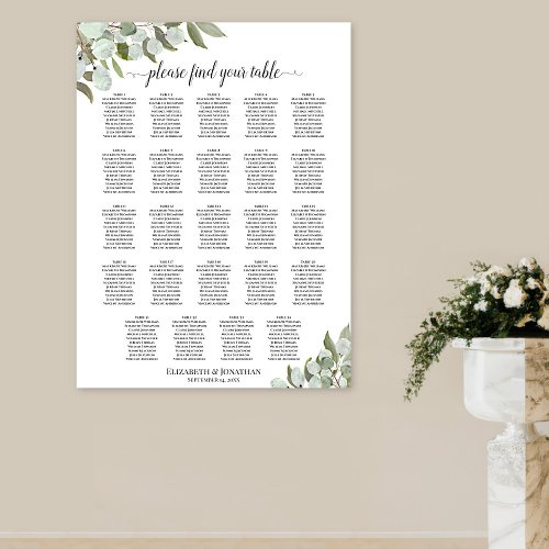 24 Table Eucalyptus Foliage Wedding Seating Chart