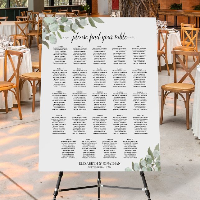 24 Table Eucalyptus Greenery Wedding Seating Chart Foam Board (At Reception in situ)