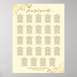 24 Table Gold & Cream Chic Wedding Seating Chart