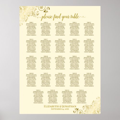 24 Table Gold  Cream Chic Wedding Seating Chart