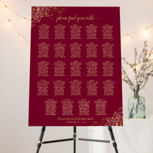 24 Table Gold Lace Maroon Burgundy Seating Chart Foam Board