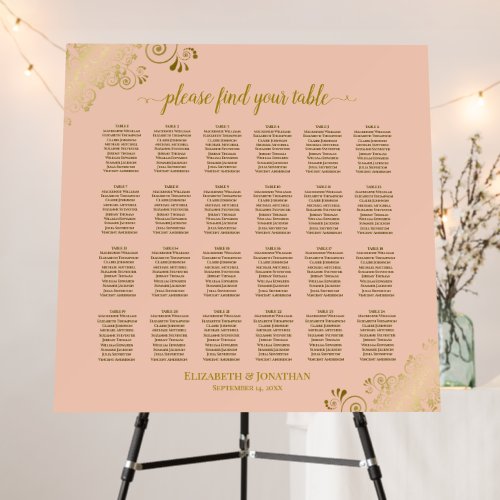 24 Table Golden Curls Peach Wedding Seating Chart Foam Board