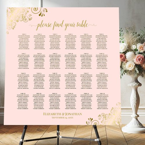 24 Table Golden Curls Pink Wedding Seating Chart Foam Board