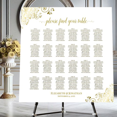 24 Table Golden Curls White Wedding Seating Chart Foam Board