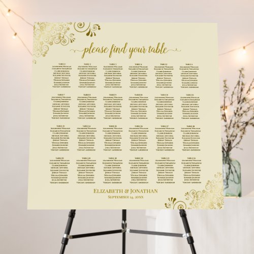 24 Table Golden Frills Cream Wedding Seating Chart Foam Board