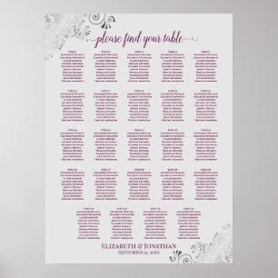 24 Table Magenta Plum & Gray Wedding Seating Chart