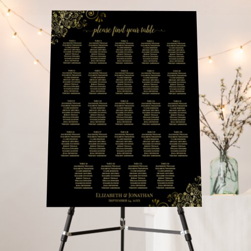 24 Table Ornate Gold  Black Wedding Seating Chart Foam Board
