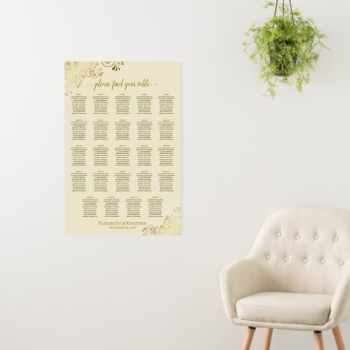 24 Table Ornate Gold &amp; Cream Wedding Seating Chart Foam Board