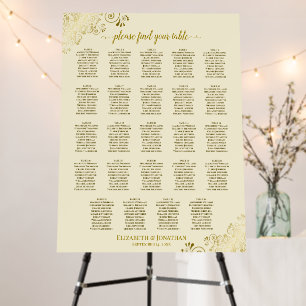 24 Table Ornate Gold & Cream Wedding Seating Chart Foam Board