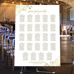 24 Table Ornate Gold &amp; White Wedding Seating Chart Foam Board