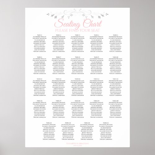 24 Table Pink  Gray Wedding Seating Chart