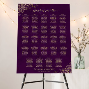 24 Table Plum Purple & Gold Wedding Seating Chart Foam Board