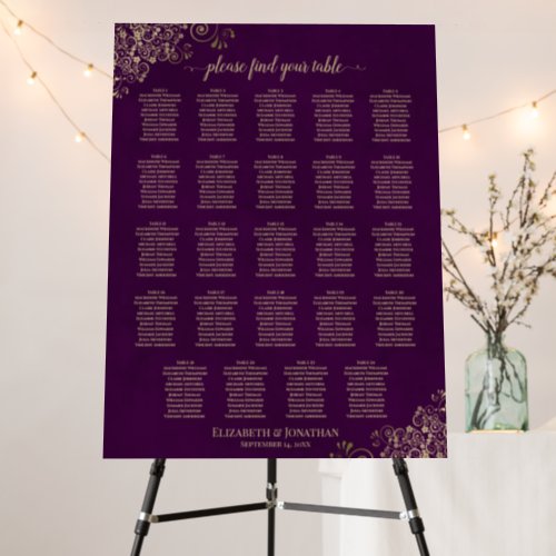 24 Table Plum Purple  Gold Wedding Seating Chart Foam Board