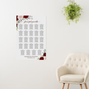 24 Table Red & Pink Roses Wedding Seating Chart Foam Board
