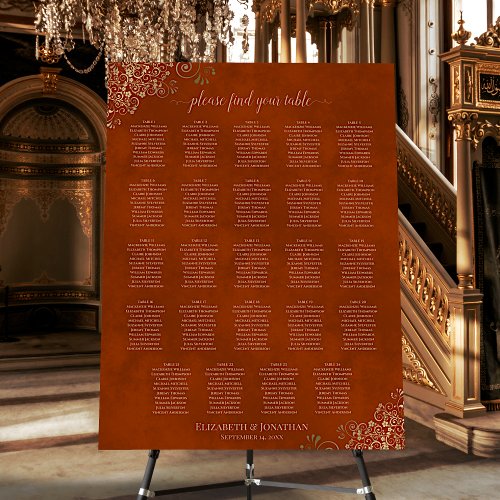 24 Table Rust Orange  Gold Wedding Seating Chart Foam Board