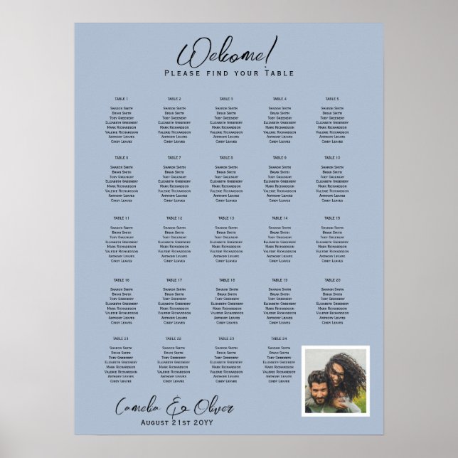24 Table Rustic Dusty Blue PHOTO SEATING CHART (Front)