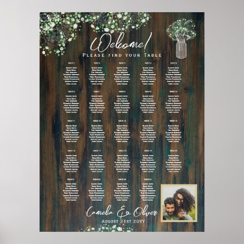 24 Table Rustic Wood Gypsophila PHOTO SEATING Foam Poster